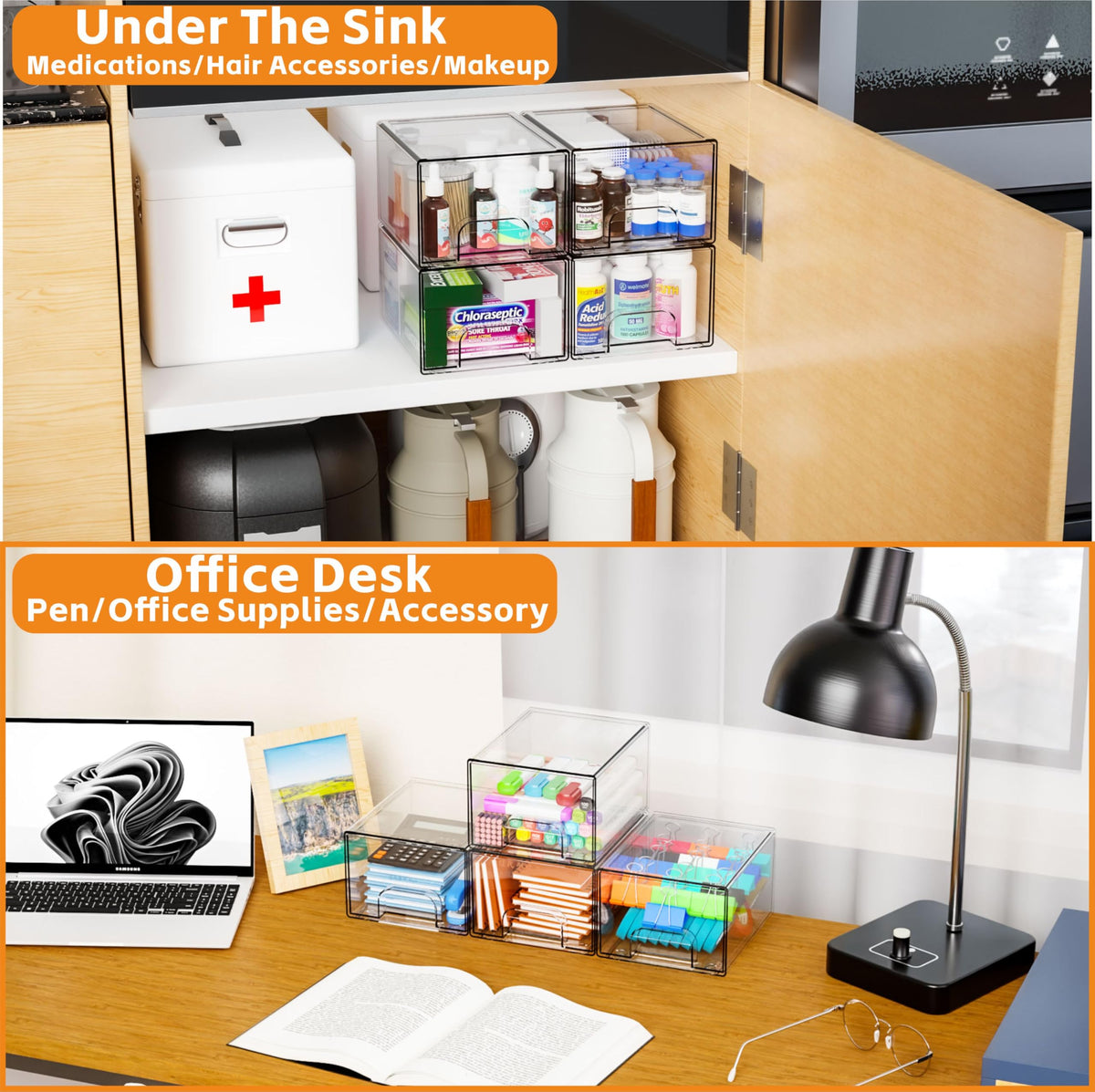 Yieach 6 Pack storage drawers in a kitchen cabinet