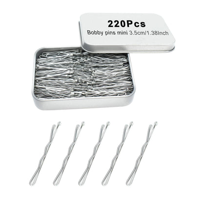 YINGFENG 220 mini silver bobby pins in clear storage box