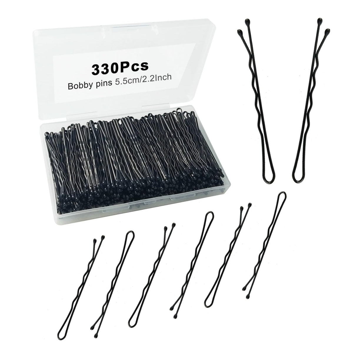 YINGFENG 330 Pcs black bobby pins in clear storage box