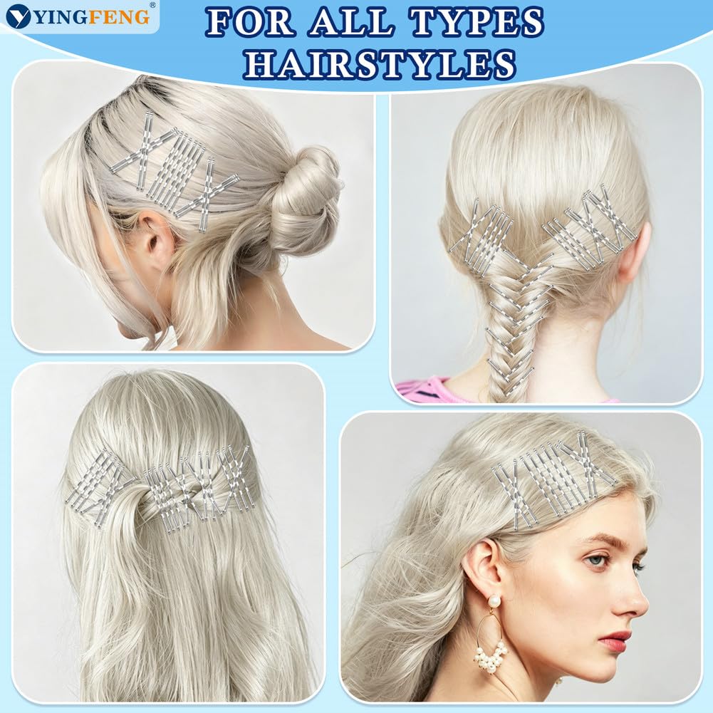 YINGFENG Silver Bobby Pins displayed on a hair styling surface