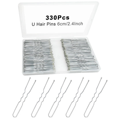 YINGFENG U Shaped Silver Hair Pins 330 Count front view
