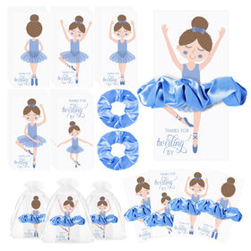 Yinkin Ballerina Party Favors set including velvet hair ties and thank you cards