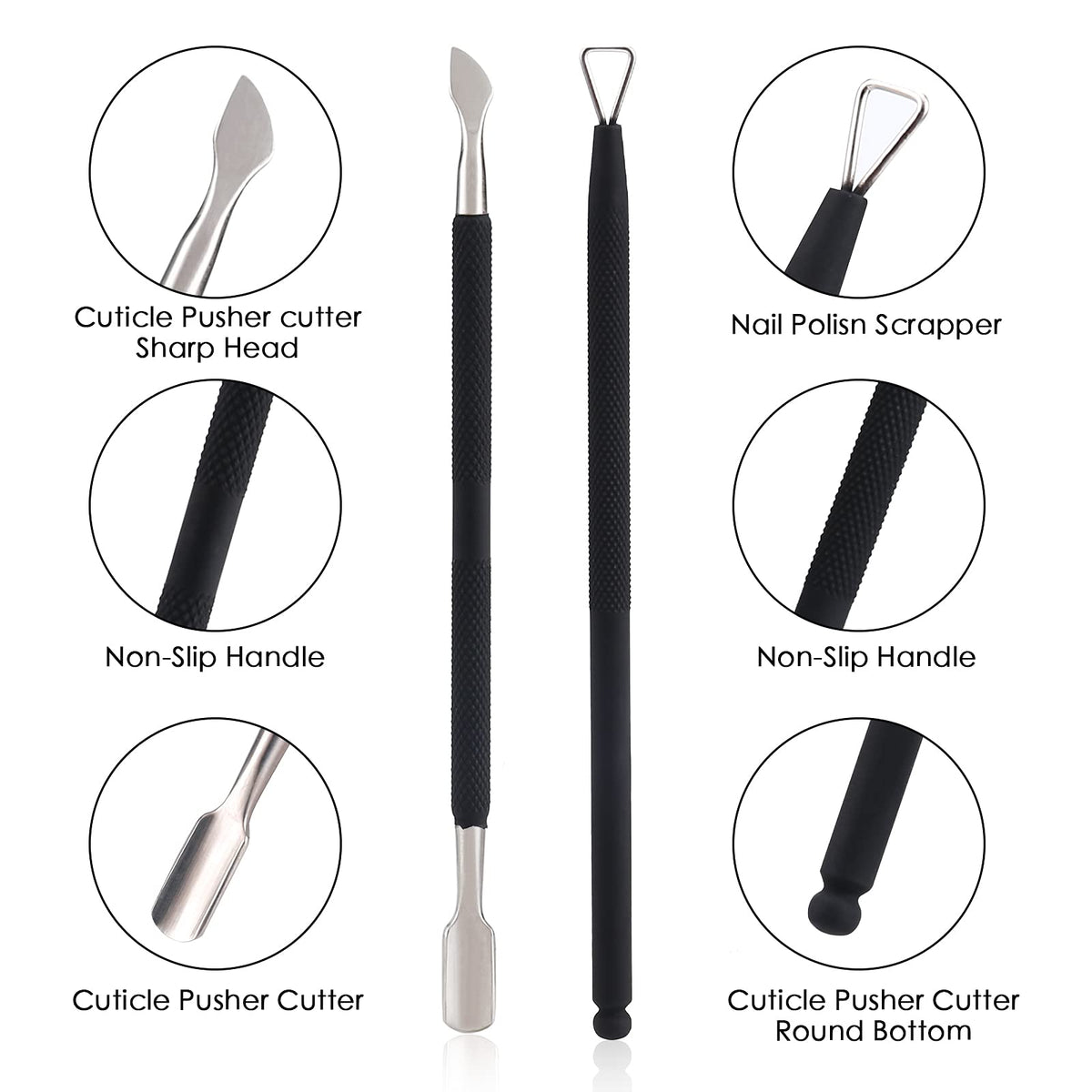 YINYIN cuticle pusher and cutter with ergonomic handle