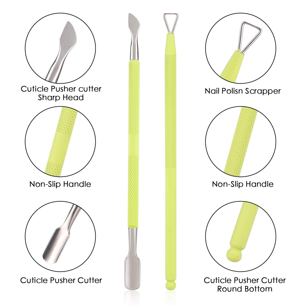 YINYIN cuticle pusher with ergonomic handle in green