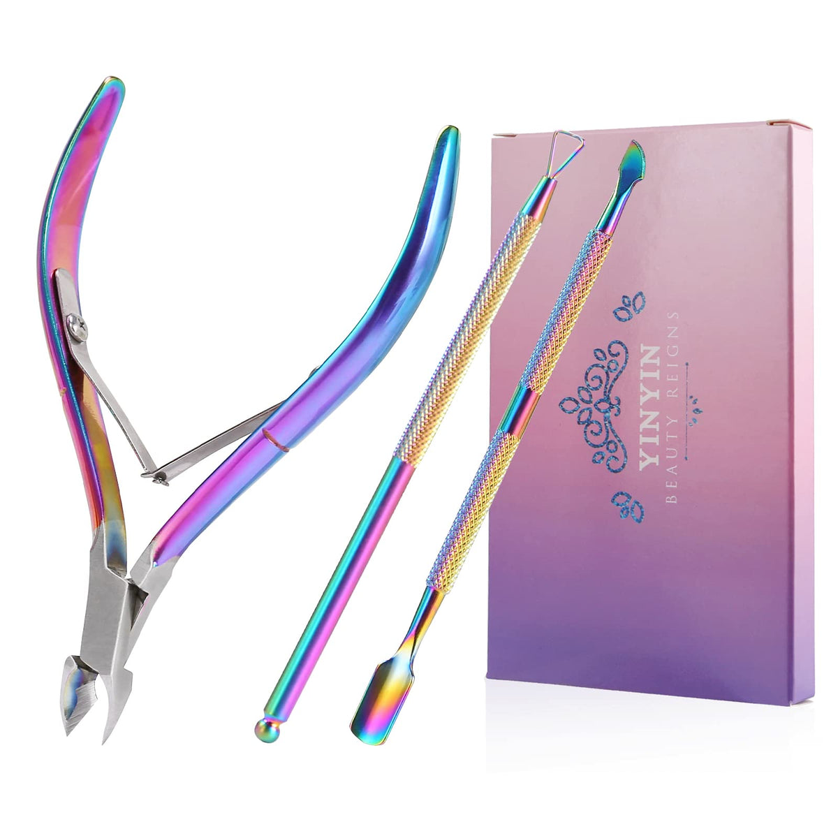 YINYIN Cuticle Trimmer Set in Rainbow colour front view
