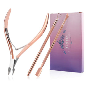 YINYIN Cuticle Trimmer Set in rose gold with tools displayed
