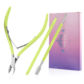 YINYIN Professional Cuticle Trimmer Set in green with nipper and pusher