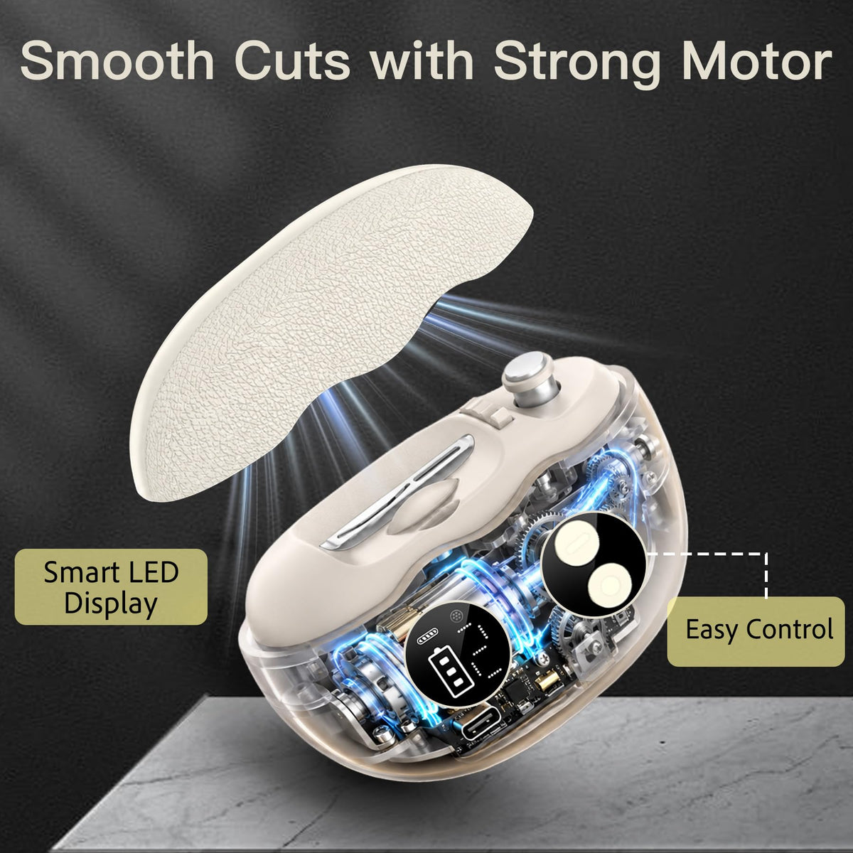 Yionkin Electric Nail Clipper showing dual polishing modes