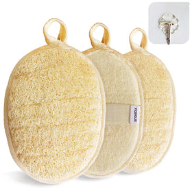 YIQINGJIE Natural Loofah Sponge 3 Pack front view with beige colour