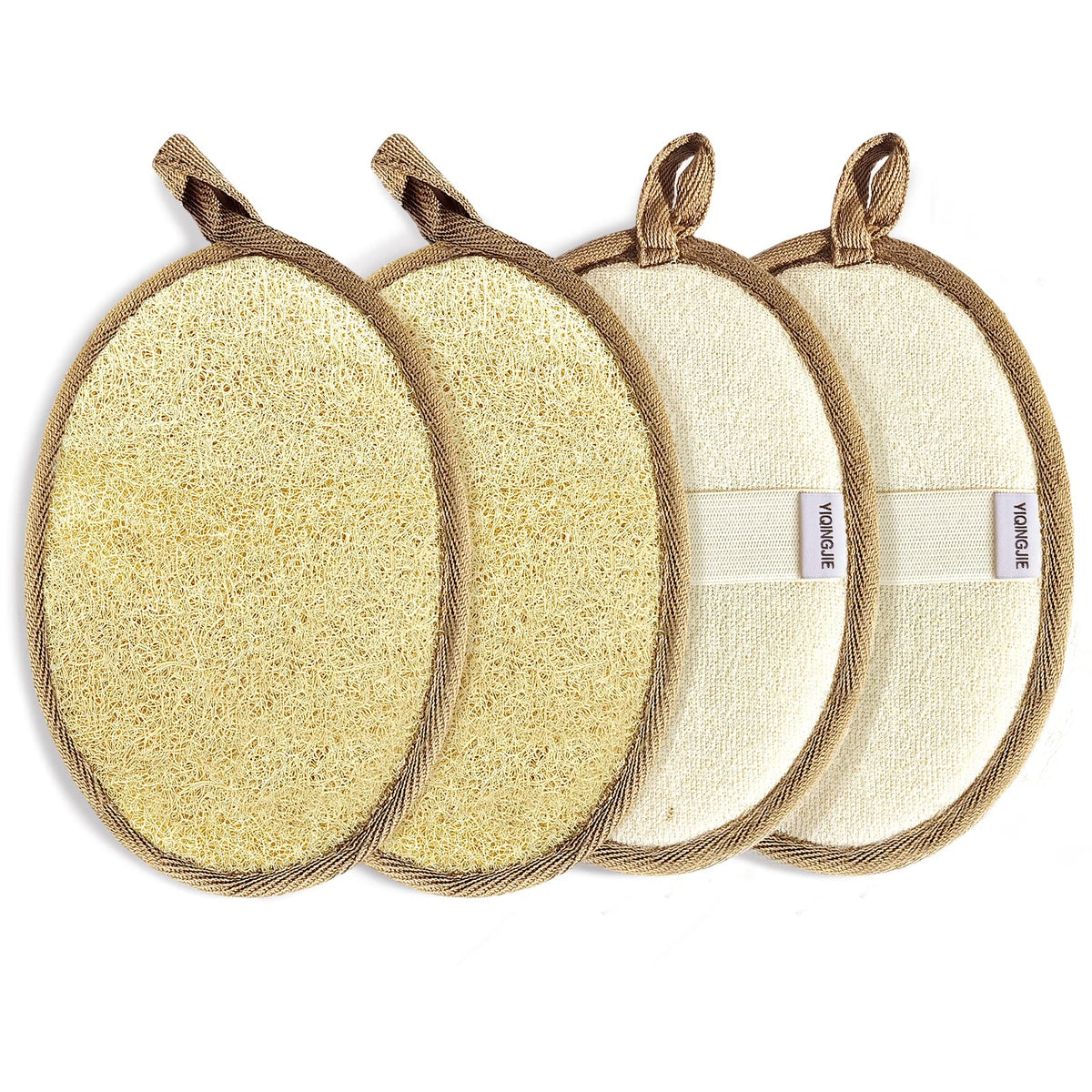 YIQINGJIE Natural Loofah Sponge Exfoliating Body Scrubber pack front view