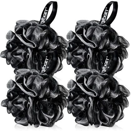 YOGET black loofah sponge front view with white trim
