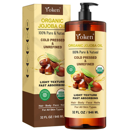 Yoken 32 fl oz Pure Jojoba Oil front view in amber bottle