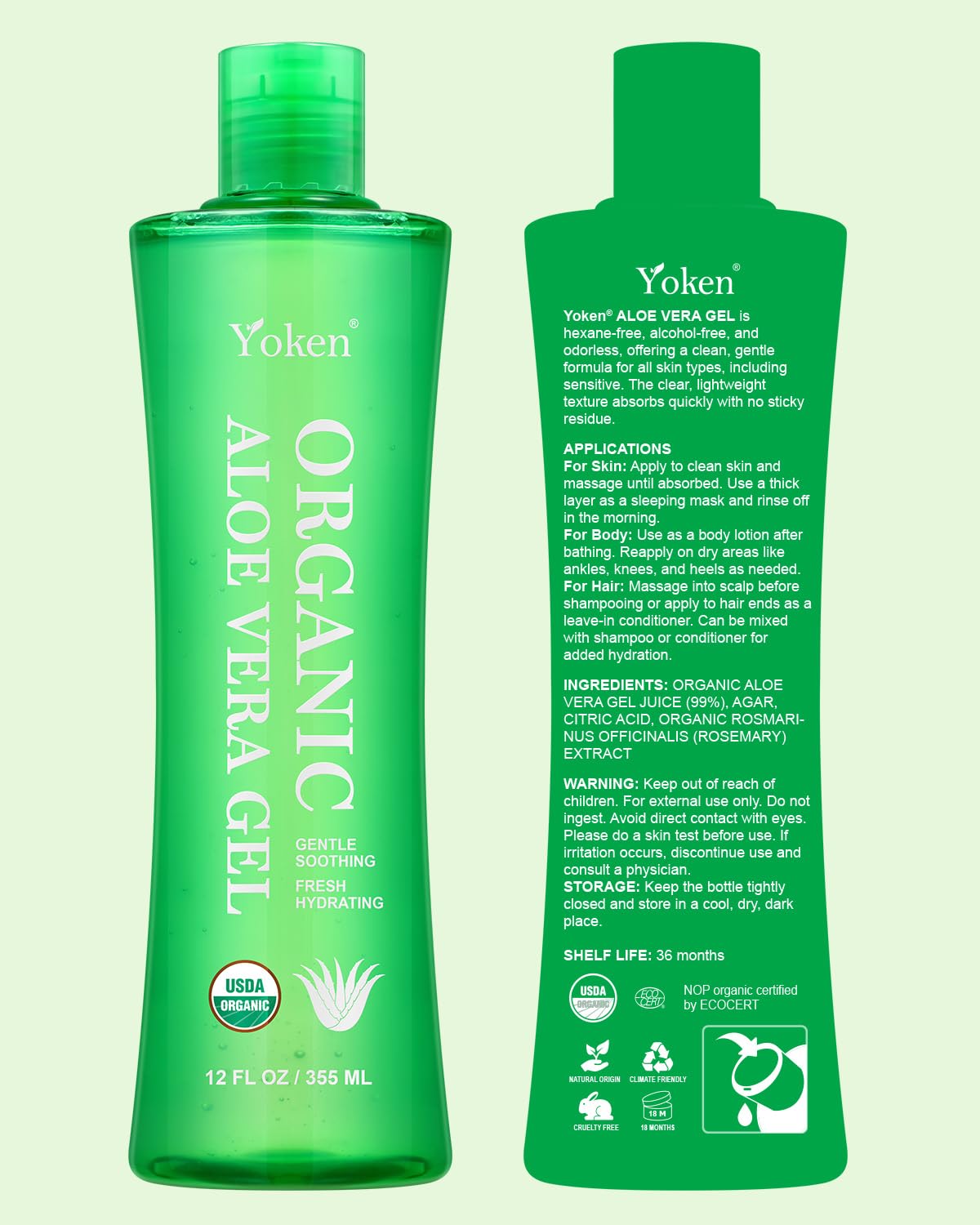 Yoken Aloe Vera Gel bottle with a natural background