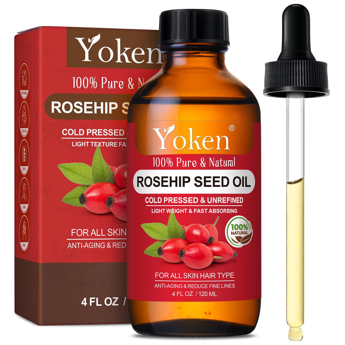 Yoken Cold Pressed Organic Rosehip Seed Oil 4 fl oz front view