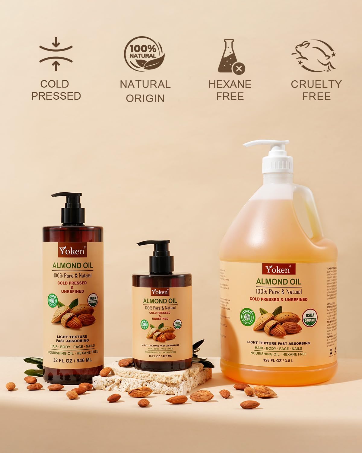 Yoken Organic Almond Oil 16 oz being applied to skin