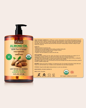 Yoken Organic Almond Oil 16 oz on a wooden table