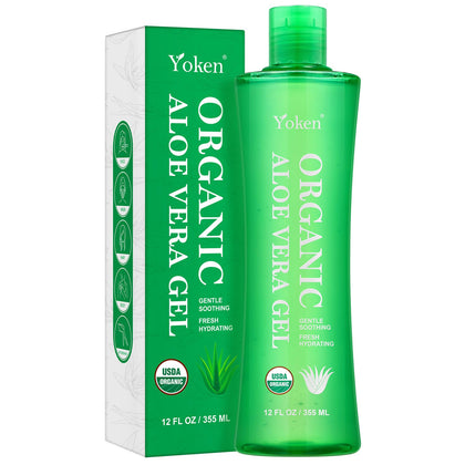 Yoken Organic Aloe Vera Gel 12oz front view with flip cap