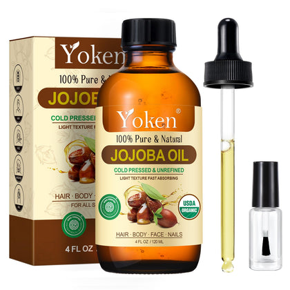 Yoken Organic Jojoba Oil 4oz front view with dropper