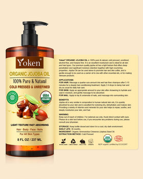 Yoken Organic Jojoba Oil 8oz in natural setting with plants