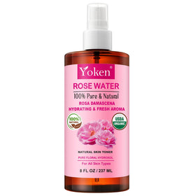 Yoken Organic Rose Water Spray 8oz front view with spray nozzle