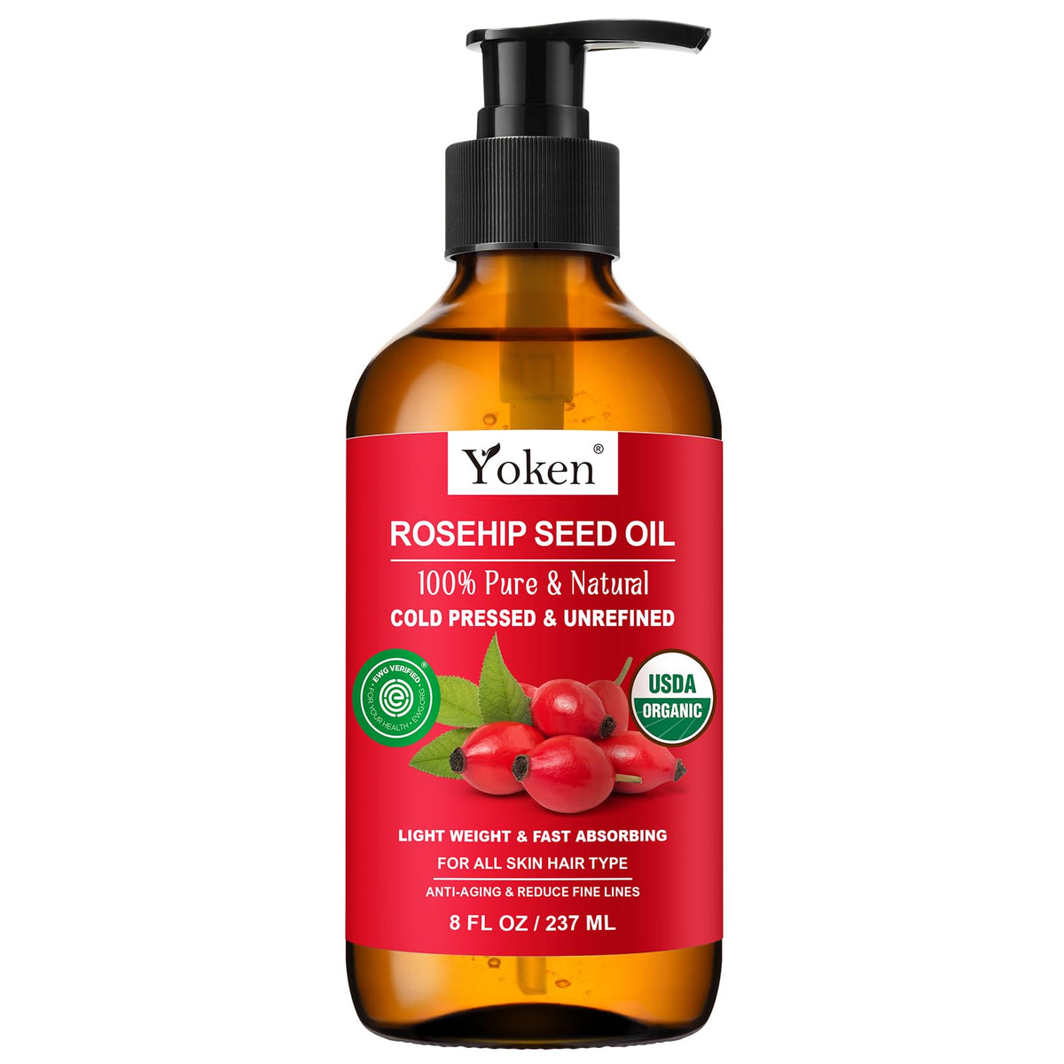 Yoken Organic Rosehip Seed Oil 8 fl oz front view