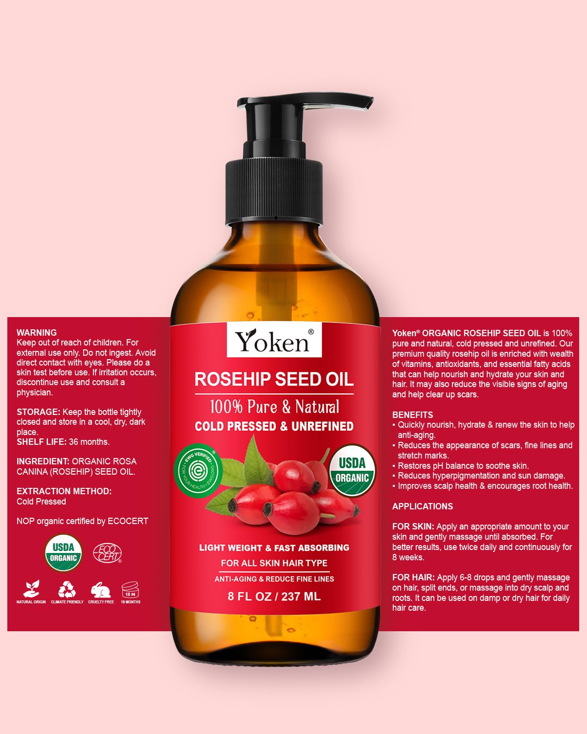 Yoken Organic Rosehip Seed Oil packaging details