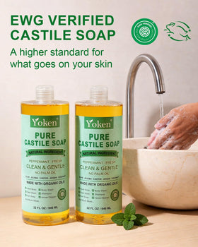 Yoken Peppermint Castile Soap 32oz back view showing ingredients