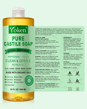 Yoken Peppermint Castile Soap 32oz with a foamy lather
