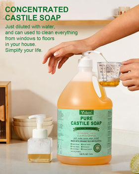 Yoken Peppermint Castile Soap pouring from bottle