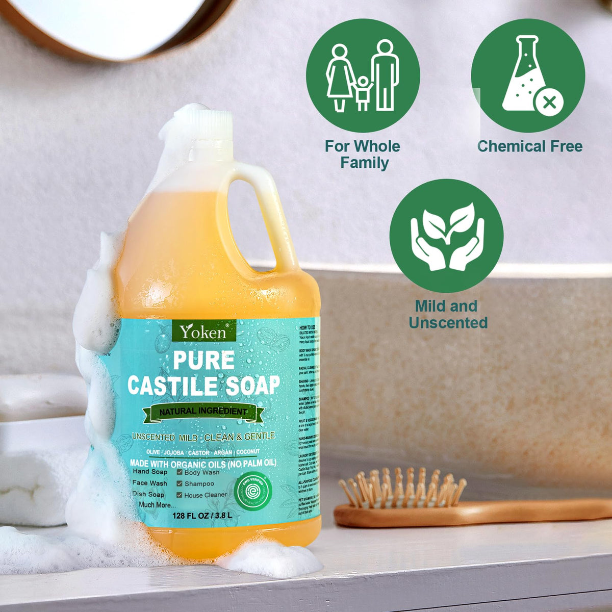 Yoken Pure Castile Liquid Soap 128 Oz label close-up