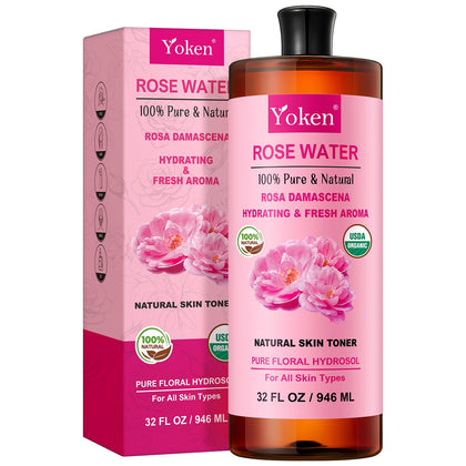 Yoken Pure Rose Water 32oz amber bottle front view