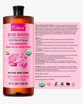 Yoken Pure Rose Water 32oz bottle in hand
