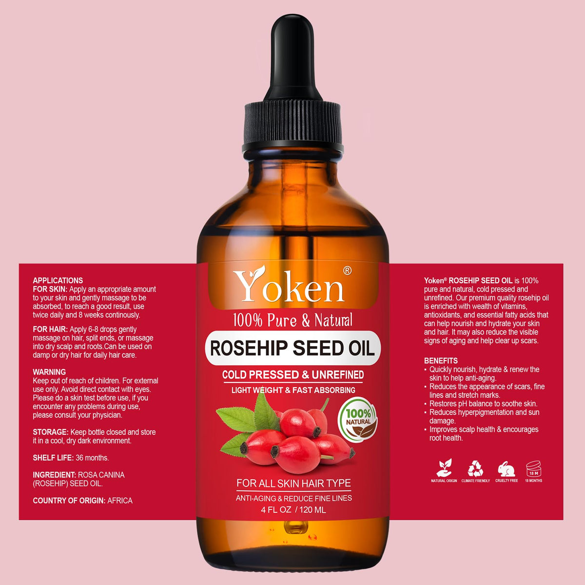 Yoken Rosehip Seed Oil packaging and label