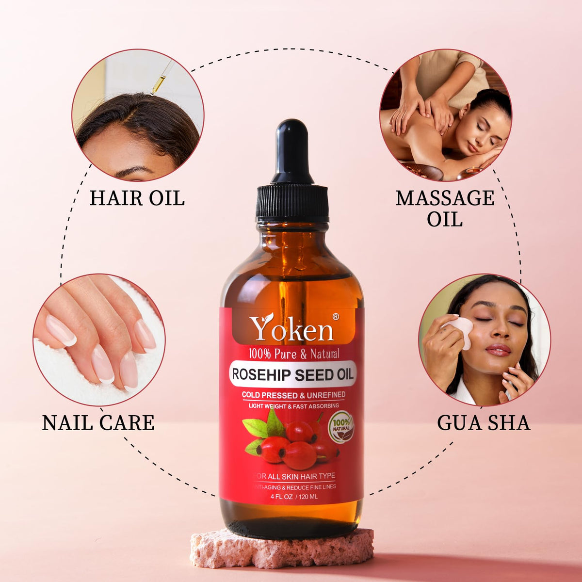 Yoken Rosehip Seed Oil with fresh rosehip seeds