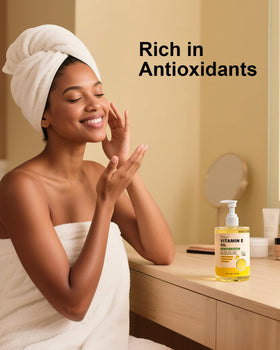 Yoken Vitamin E Oil 16 Oz displayed with natural ingredients