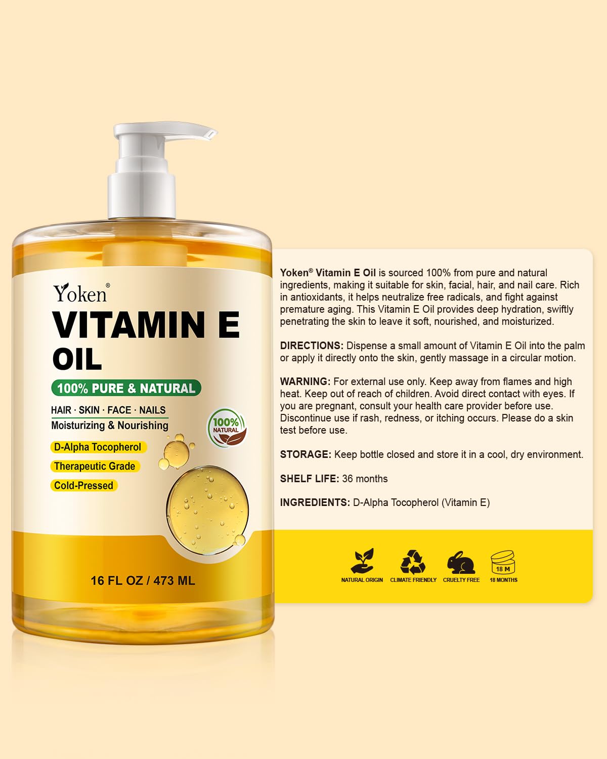 Yoken Vitamin E Oil 16 Oz in a bathroom setting