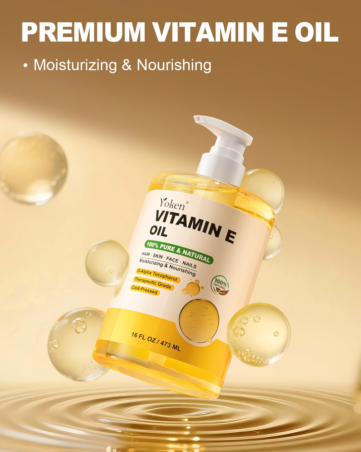 Yoken Vitamin E Oil 16 Oz side view showing packaging