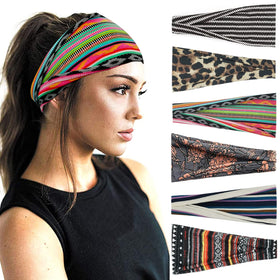 YONUF 6 Pack Boho Wide Headbands assorted colours front view