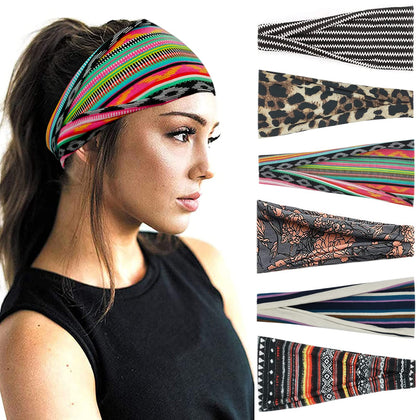 YONUF 6 Pack Boho Wide Headbands assorted colours front view