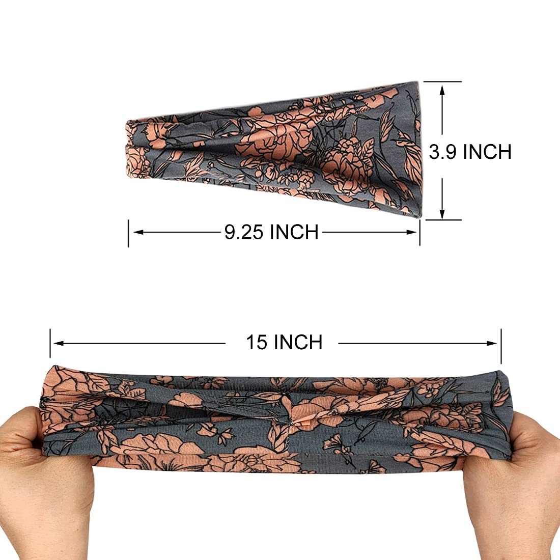 YONUF Boho Wide Headband close-up showing flower pattern