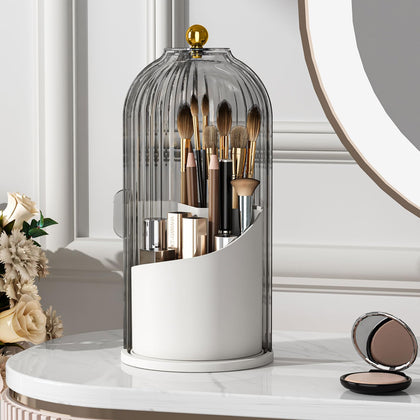 YOOLENS Makeup Brush Holder Gray front view with sliding door