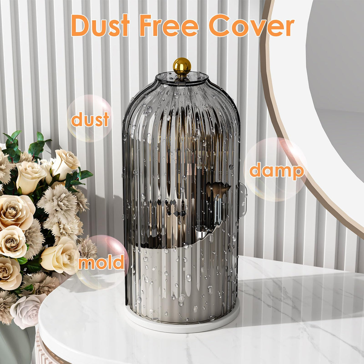 YOOLENS Makeup Brush Holder Gray on bathroom counter