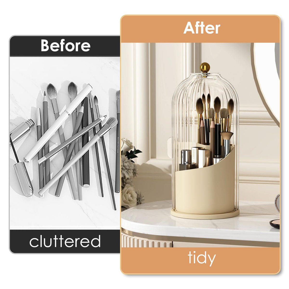 YOOLENS Makeup Brush Holder showing sliding door feature