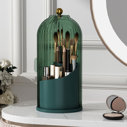 YOOLENS Makeup Brush Holder with Lid front view in green