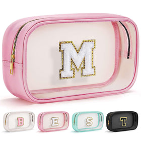 YOOLIFE Clear Makeup Bag in pink front view with transparent design