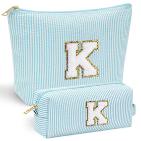 YOOLIFE Cute Makeup Bag in pink with stitched initial