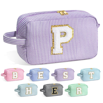 YOOLIFE Initial Cosmetic Bag front view in purple