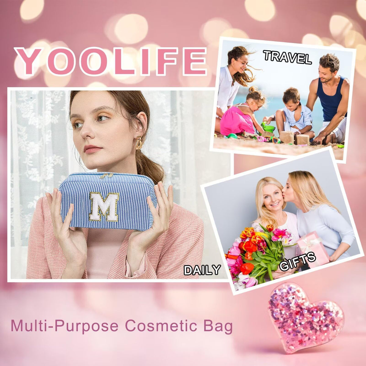 YOOLIFE Initial Makeup Bag displayed with various colour options