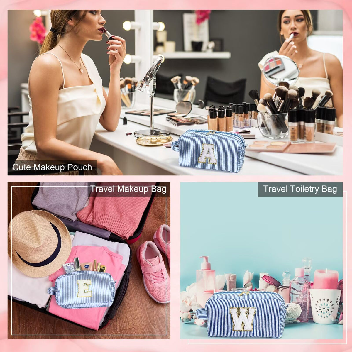 YOOLIFE Initial Makeup Bag displayed with various colour options