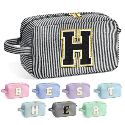 YOOLIFE Initial Makeup Bag front view in black with personalised letter